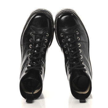 JIMMY CHOO Calfskin Crystal Embellished Colby Combat Boots 38.5 Black