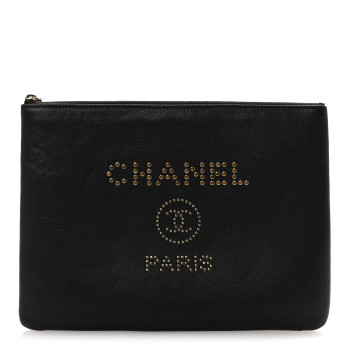 CHANEL Caviar Studded Medium Deauville Pouch Black
