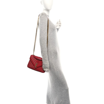 SAINT LAURENT Sheepskin Matelasse Chevron Monogram Medium College Bag Rouge