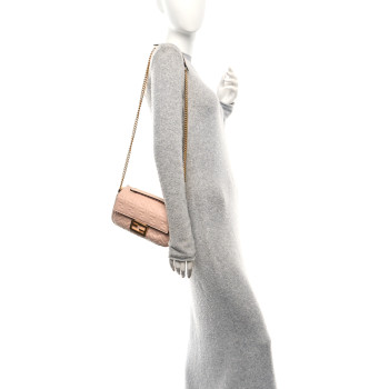 FENDI Nappa Small FF Embossed Midi Chain Baguette Light Rose