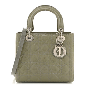 CHRISTIAN DIOR Patent Cannage Medium Lady Dior Grey