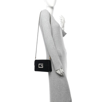 GUCCI Velvet Crystal Square G Shoulder Bag Black