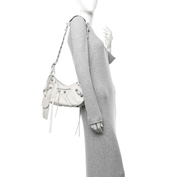 BALENCIAGA Extra Supple Calfskin Crocodile Embossed Small Le Cagole Shoulder Bag White