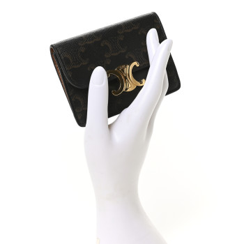 CELINE Triomphe Canvas Calfskin Flap Card Holder Tan