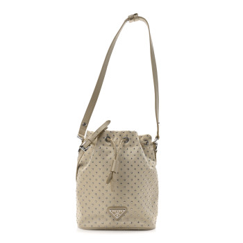 PRADA Re-Nylon Saffiano Studded Mini Re-Edition 1978 Bucket Bag Deserto