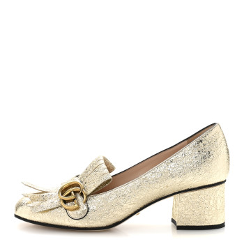 GUCCI Galassia GG Marmont Fringe 50mm Loafer Pumps 39 Platino