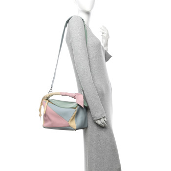 LOEWE Calfskin Colorblock Medium Wrapped Handle Puzzle Bag Pink Multicolor