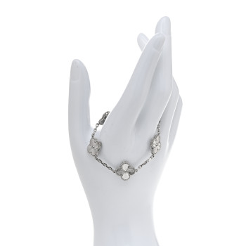VAN CLEEF & ARPELS 18K White Gold 5 Motifs Guilloche Vintage Alhambra Bracelet