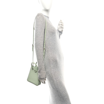 PRADA Spazzolato Metal Triangle Logo Small Double Handle Crossbody Tote Acqua