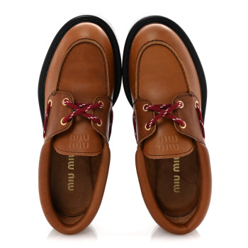 MIU MIU Vitello Calzature Donna Platform Loafers 38.5 Cognac