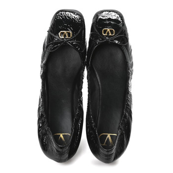 VALENTINO GARAVANI Naplack Nappa Vlogo Bow Mary Jane Ballerina Flats 38.5 Black