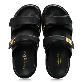 CHRISTIAN DIOR Lambskin Dioract 10mm Slide Sandals 39.5 Black
