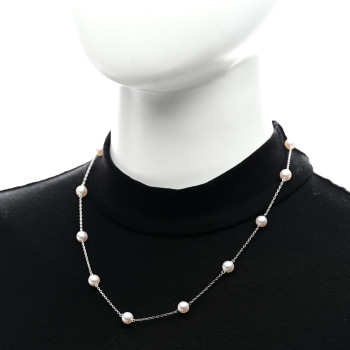 MIKIMOTO 18K White Gold Akoya Cultured Pearl 6.5mm Station Necklace