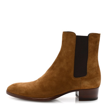 SAINT LAURENT Suede Calfskin Mens Wyatt Chelsea Boots 42.5 Land