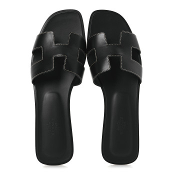 HERMES Box Calfskin Oran Sandals 41 Black