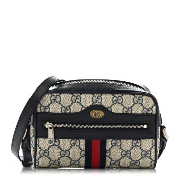 GUCCI GG Supreme Monogram Textured Dollar Calfskin Web Mini Ophidia Shoulder Bag Beige Blue