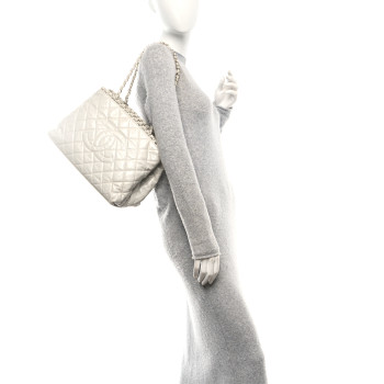 CHANEL Glazed Calfskin Quilted Small Chain Me Tote Dark White