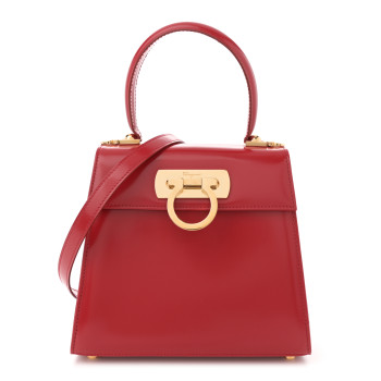 SALVATORE FERRAGAMO Brushed Off Calfskin Small Iconic Top Handle Red