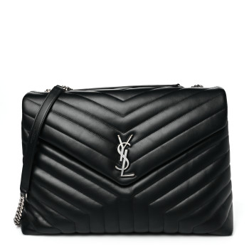SAINT LAURENT Calfskin Y Quilted Monogram Large Loulou Chain Satchel Black