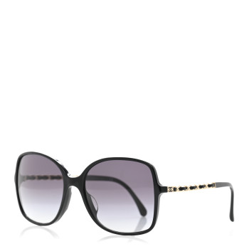CHANEL Acetate Metal Lambskin Square Chain Sunglasses 5210-Q-A Black