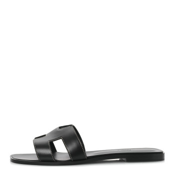 HERMES Box Calfskin Oran Sandals 41 Black