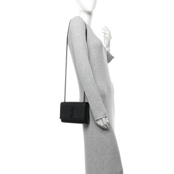 SAINT LAURENT Grain De Poudre Small Monogram Monochrome Kate Satchel Black