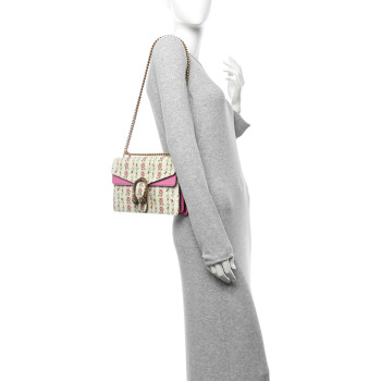 GUCCI Calfskin Floral Print Small Dionysus Bag Ivory Pink