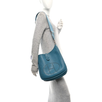 HERMES Taurillon Clemence Evelyne III GM Blue Jean