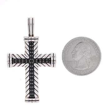 DAVID YURMAN Sterling Silver Pave Black Diamond Chevron Cross Pendant