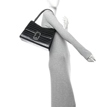 MARC JACOBS Calfskin Crocodile Embossed The St Marc Large Top Handle Bag Black