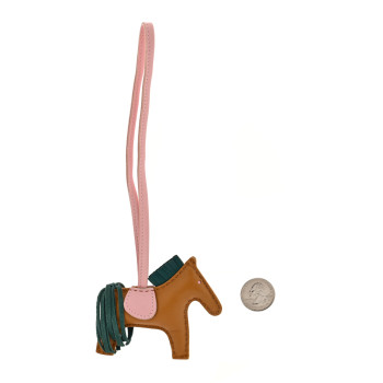 HERMES Milo Lambskin Grigri Rodeo Horse Bag Charm PM Sesame Malachite Rose Sakura