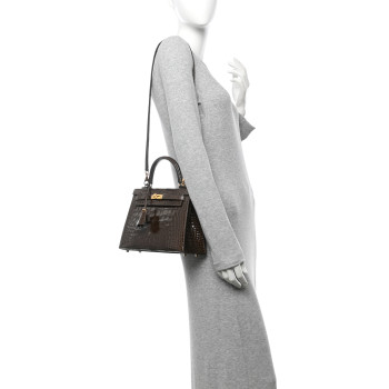 HERMES Shiny Alligator Kelly Sellier 25 Gris Elephant