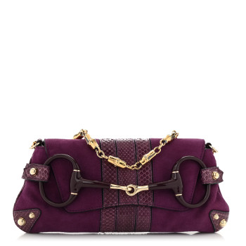 GUCCI Tom Ford Suede Snakeskin Horsebit Clutch  Purple