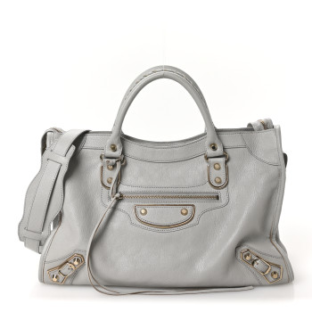 BALENCIAGA Chevre Gold Metallic Edge Hardware City Gris Glace