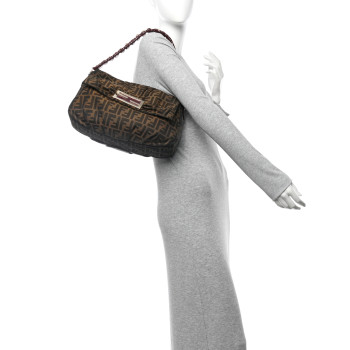 FENDI Zucca Patent Mia Shoulder Flap Tobacco