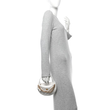 CHANEL Shiny Caviar Quilted Bow Pouch Hobo White