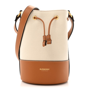 BURBERRY Calfskin Canvas Bucket Bag Natural Russet Brown