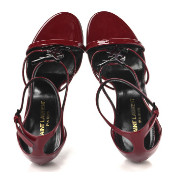 SAINT LAURENT Patent Calfskin Cassandra 100 Sandals 37.5 Red Laquer