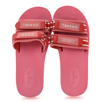CHANEL Fabric Rubber Coco Slides 38 Red