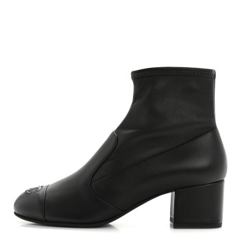 CHANEL Stretch Lambskin Cap Toe CC Short Boots 38 Black