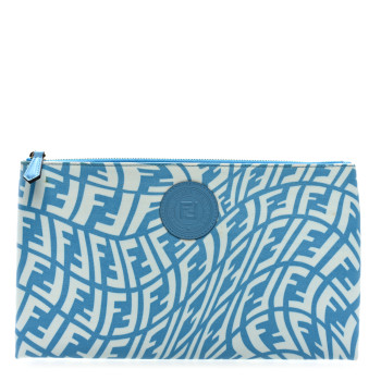 FENDI X SARAH COLEMAN Fabric Jacquard Vitello King FF Vertigo Medium Flat Pouch Cyber Blue White