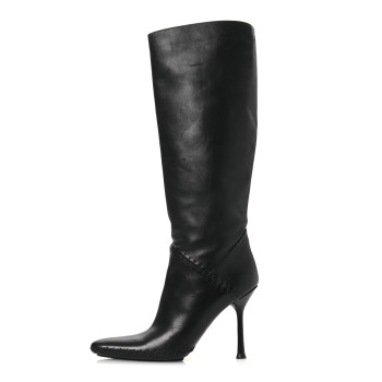 GUCCI Nappa Stitched Knee High Boots 38.5 Black