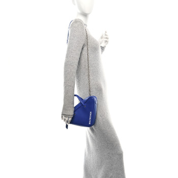 BALENCIAGA Shiny Day Calfskin Logo XS Triangle Chain Duffle Bleu Roi White