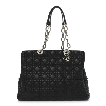 CHRISTIAN DIOR Lambskin Cannage Large Dior Soft Shopping Tote Black