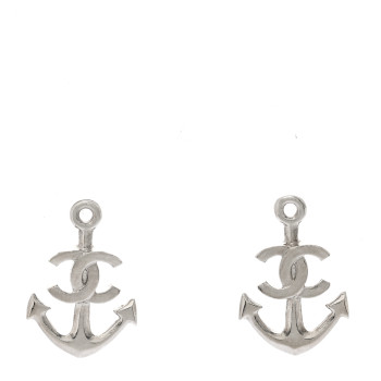 CHANEL Metal Anchor CC Earrings Silver