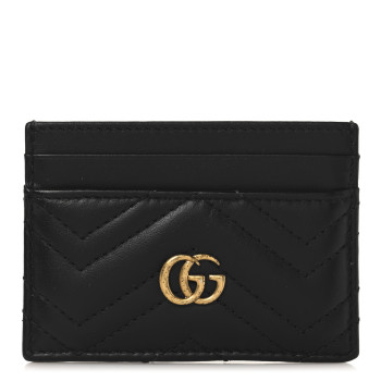 GUCCI Calfskin Matelasse GG Marmont Card Holder Black