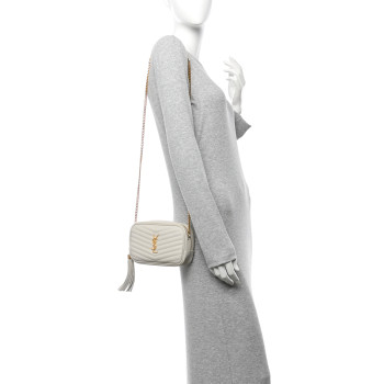 SAINT LAURENT Grain De Poudre Matelasse Monogram Mini Lou Camera Bag Crema Soft