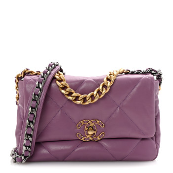 CHANEL Goatskin Quilted Medium Chanel 19 Flap Violet Purple