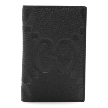 GUCCI Piuma Calfskin Jumbo GG Embossed Card Case Black