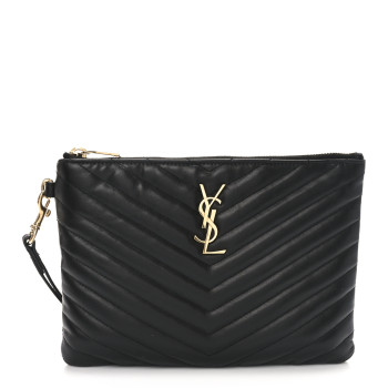 SAINT LAURENT Calfskin Matelasse Chevron Monogram A5 Wristlet Black